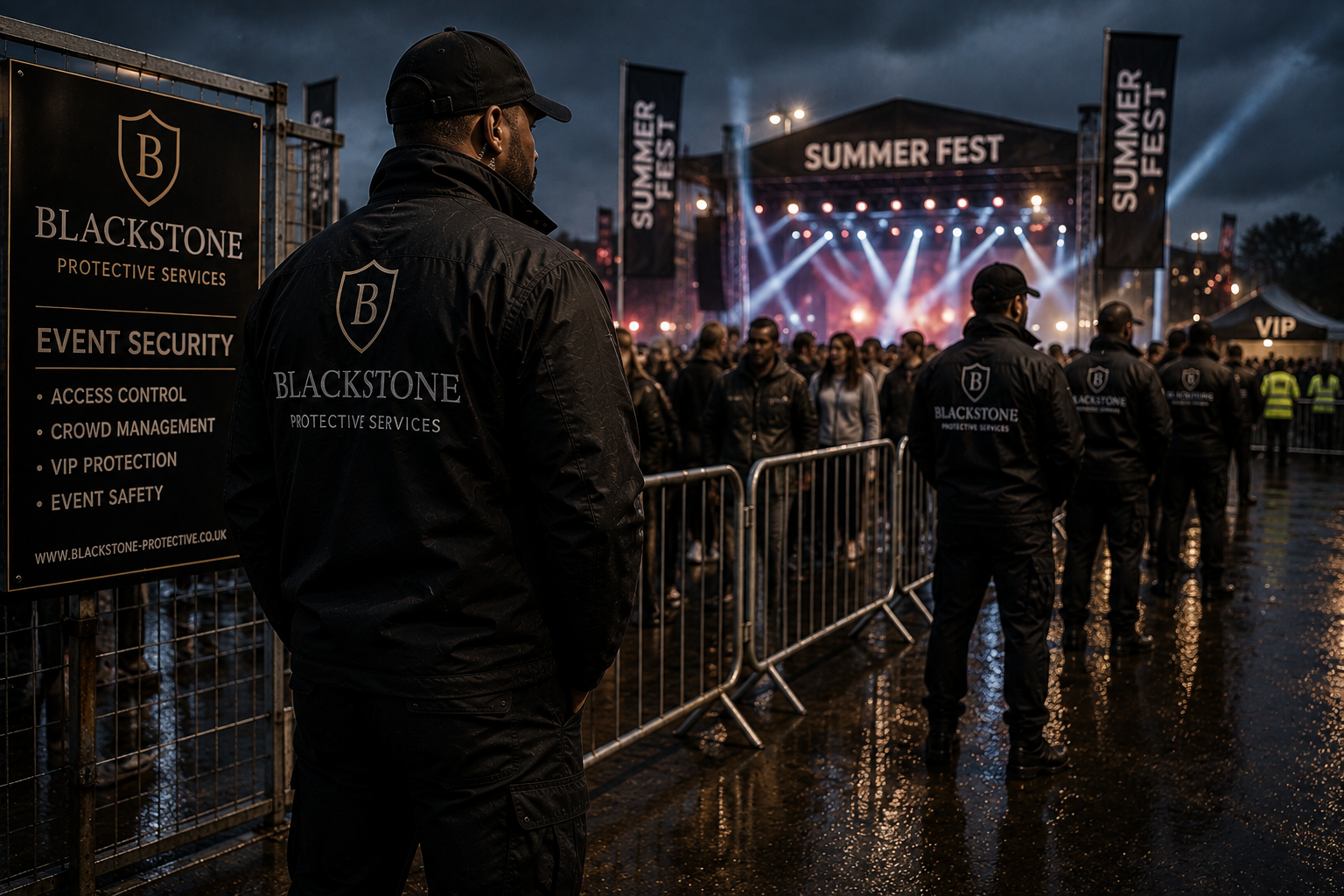 Professional event security team protecting a major event