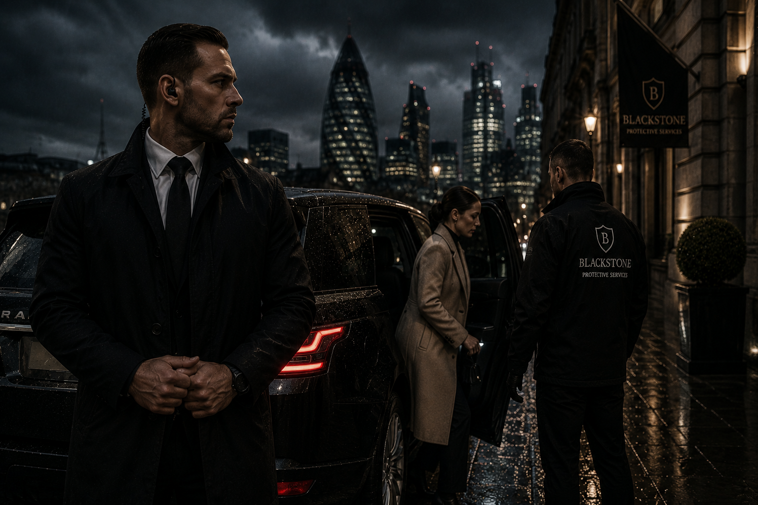 Close protection professionals accompanying a private client in London